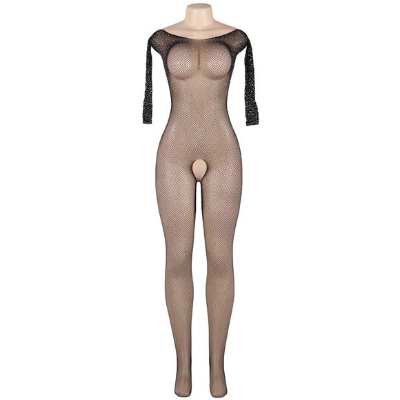 Black Fishnet Diamonds Long Sleeve Bodystocking - Picture 7 of 11